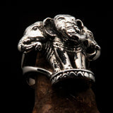 Sterling Silver Men's Ring ancient three headed Elephant - BikeRing4u