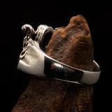 Men's Outlaw Ring Biker on Chopper - antiqued Sterling Silver - BikeRing4u