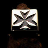 Nicely crafted Men's Knight Ring black Maltese Cross - Solid Brass - BikeRing4u