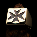 Nicely crafted Men's Knight Ring black Maltese Cross - Solid Brass - BikeRing4u