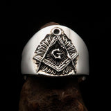 Men's ancient Square Compasses Masonic Ring Freemason G - Sterling Silver - BikeRing4u