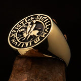 Excellent crafted Men's Templar Knight Seal Ring antiqued - Solid Brass - BikeRing4u