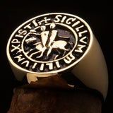 Excellent crafted Men's Templar Knight Seal Ring antiqued - Solid Brass - BikeRing4u