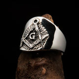 Men's ancient Square Compasses Masonic Ring Freemason G - Sterling Silver - BikeRing4u
