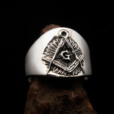 Men's ancient Square Compasses Masonic Ring Freemason G - Sterling Silver - BikeRing4u