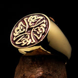 Perfectly crafted Men's Ring Celtic Birgit's Cross Red - Solid Brass - BikeRing4u
