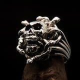 Excellent crafted Men's Medusa Head Skull Ring - antiqued Sterling Silver - BikeRing4u