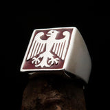 Perfectly crafted Men's German Eagle Seal Ring Red - Sterling Silver - BikeRing4u