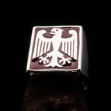Perfectly crafted Men's German Eagle Seal Ring Red - Sterling Silver - BikeRing4u