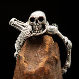 Men's Sterling Silver Band Ring Alien Skeleton Skull - BikeRing4u