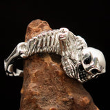 Men's Sterling Silver Band Ring Alien Skeleton Skull - BikeRing4u