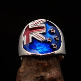 Excellent crafted Men's National Flag Ring New Zealand - Sterling Silver - BikeRing4u