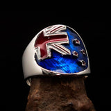Excellent crafted Men's National Flag Ring New Zealand - Sterling Silver - BikeRing4u