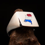 Excellent crafted Men's Dutch Flag Ring Holland / Netherlands - Sterling Silver - BikeRing4u