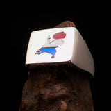 Excellent crafted Men's Dutch Flag Ring Holland / Netherlands - Sterling Silver - BikeRing4u