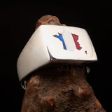 Excellent crafted Men's French Flag Ring France - Sterling Silver - BikeRing4u