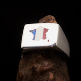 Excellent crafted Men's French Flag Ring France - Sterling Silver - BikeRing4u