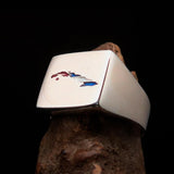 Excellent crafted Men's Cuban Flag Ring Cuba - Sterling Silver - BikeRing4u