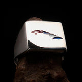 Excellent crafted Men's Cuban Flag Ring Cuba - Sterling Silver - BikeRing4u