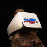 Excellent crafted Men's Russian Flag Ring Russia - Sterling Silver - BikeRing4u