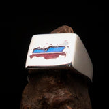 Excellent crafted Men's Russian Flag Ring Russia - Sterling Silver - BikeRing4u