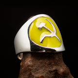 Excellent crafted Men's yellow Hammer and Sickle Crest Ring - Sterling Silver - BikeRing4u