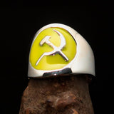 Excellent crafted Men's yellow Hammer and Sickle Crest Ring - Sterling Silver - BikeRing4u