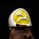 Excellent crafted Men's yellow Hammer and Sickle Crest Ring - Sterling Silver - BikeRing4u