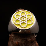 Perfectly crafted Men's Teacher Ring yellow Atom Symbol - Sterling Silver - BikeRing4u