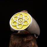 Perfectly crafted Men's Teacher Ring yellow Atom Symbol - Sterling Silver - BikeRing4u
