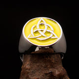 Nicely crafted Men's Triquetra Ring yellow Celtic Triskelion Knot - Sterling Silver - BikeRing4u