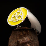 Nicely crafted Men's Triquetra Ring yellow Celtic Triskelion Knot - Sterling Silver - BikeRing4u