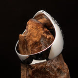 Yellow marquise shaped Egyptian Ankh Cross Men's Ring - Sterling Silver - BikeRing4u