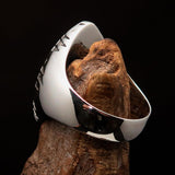 Yellow marquise shaped Egyptian Ankh Cross Men's Ring - Sterling Silver - BikeRing4u