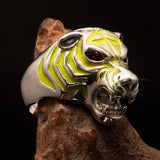 Excellent crafted Men's Predator Ring Tiger red CZ Eyes and yellow Stripes - Sterling Silver - BikeRing4u