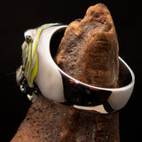 Excellent crafted Men's Predator Ring Tiger red CZ Eyes and yellow Stripes - Sterling Silver - BikeRing4u