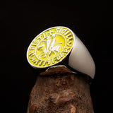 Excellent crafted Men's yellow Templar Knight Seal Ring - Sterling Silver - BikeRing4u
