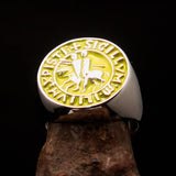 Excellent crafted Men's yellow Templar Knight Seal Ring - Sterling Silver - BikeRing4u