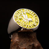 Excellent crafted Men's yellow Templar Knight Seal Ring - Sterling Silver - BikeRing4u