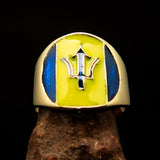 Perfectly crafted Men's National Flag Ring Barbados - solid Brass - BikeRing4u