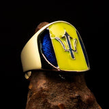 Perfectly crafted Men's National Flag Ring Barbados - solid Brass - BikeRing4u