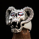 Excellent crafted Men's Biker Ring Devils Ram Skull red CZ Eyes Sterling Silver 925 - BikeRing4u