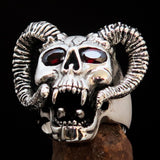 Excellent crafted Men's Biker Ring Devils Ram Skull red CZ Eyes Sterling Silver 925 - BikeRing4u