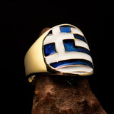 Perfectly crafted Men's National Flag Ring Greece - solid Brass - BikeRing4u