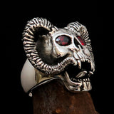 Excellent crafted Men's Biker Ring Devils Ram Skull red CZ Eyes Sterling Silver 925 - BikeRing4u