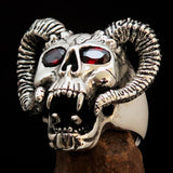Excellent crafted Men's Biker Ring Devils Ram Skull red CZ Eyes Sterling Silver 925 - BikeRing4u