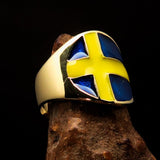 Perfectly crafted Men's National Flag Ring Sweden - solid Brass - BikeRing4u