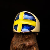 Perfectly crafted Men's National Flag Ring Sweden - solid Brass - BikeRing4u