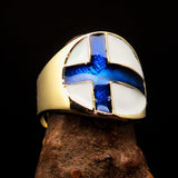 Perfectly crafted Men's National Flag Ring Finland - solid Brass - BikeRing4u