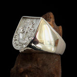 Excellent crafted Men's Franciscan Corona Cross Ring - shiny Sterling Silver - BikeRing4u